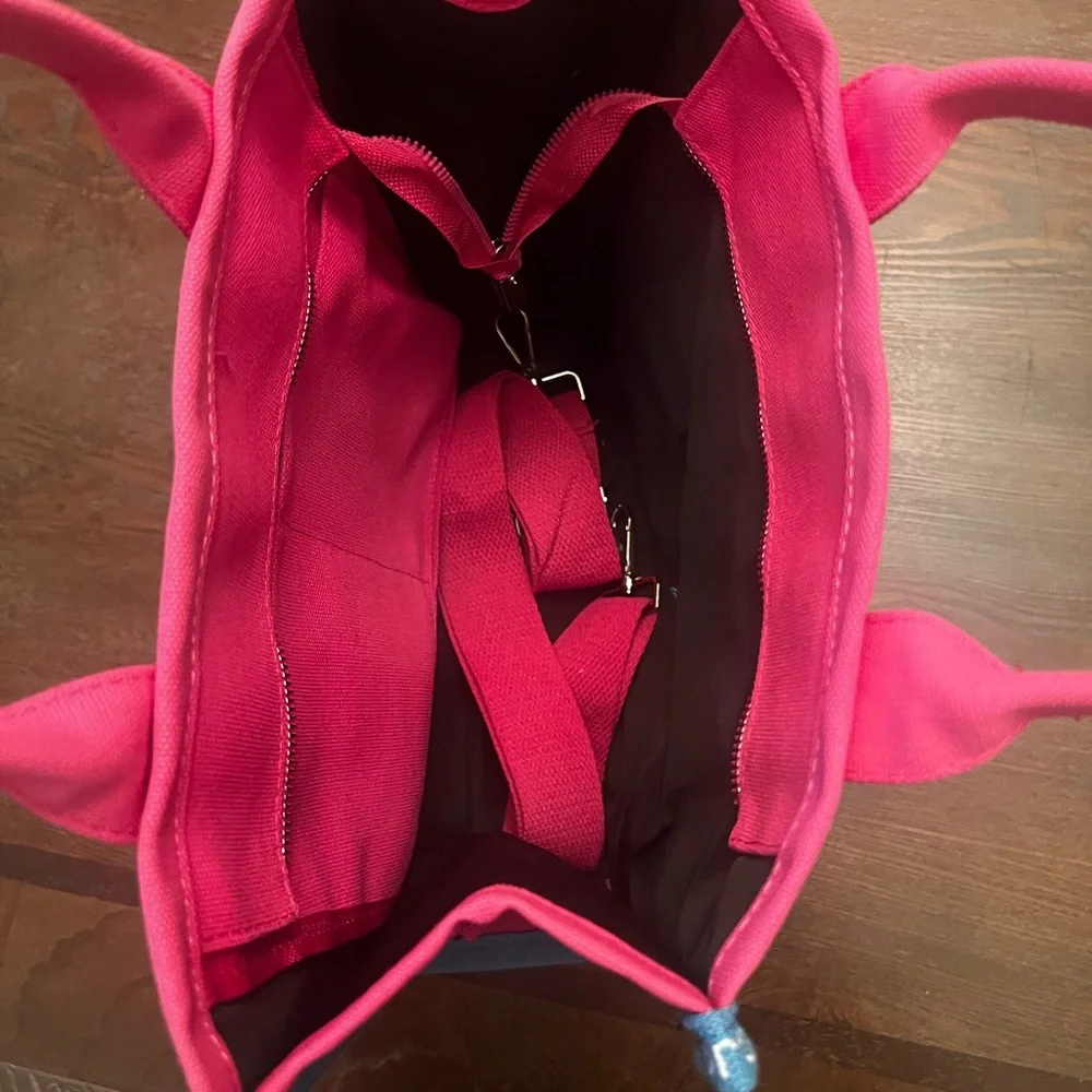 Marc Jacobs Hot Pink Canvas Tote with blue Trim - Picture 3 of 5